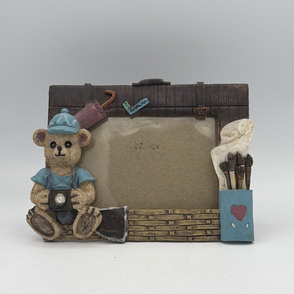 Vintage 90s Photographer Teddy Bear Photo Picture Frame Artist Hand Painted